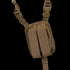 The Condor Vertical Shoulder Holster is a khaki tactical pouch with two front compartments, adjustable straps, and plastic buckle closures.